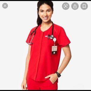 COPY - Figs Red Tela Scrub Top
